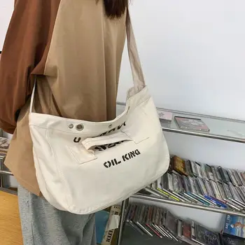 Нова холщовая чанта през рамо с писмото принтом, ежедневни универсална модерна чанта през рамо с голям капацитет, чанта за студенти в стил колеж