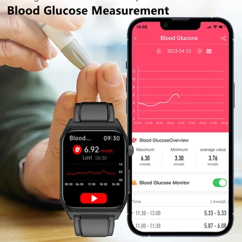 Новият монитор ниво на глюкоза в кръвта смарт часовници мъжки HRV ECG + ТОЧКИ на Кръвното налягане, Температурата на тялото, Тракер здравето IP68 спортни ръчни часовници
