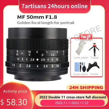 Обектив микрокамеры 7artisans 50 мм f1.8 с голяма бленда за портретна ръчно фокусиране, Подходящ за Canon eos-m Mount E-Mount Fuji FX-Amount