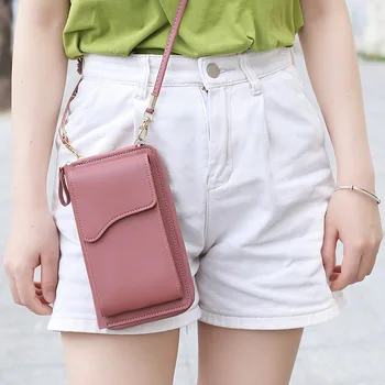 Обикновена чанта през рамо от изкуствена кожа, дамска чанта с джобове за мобилни телефони