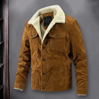 Однотонное палто, винтажное вельветовое зимно палто с отворотами и джобове, оборудвана приятелка, утепленная мъжко яке с дълъг ръкав, ежедневни