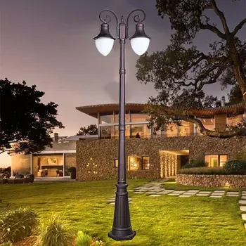 Озеленяване лампа с високо шестия в двора, европейски стил, тревата, лятна градина, вила, водоустойчив домакински уличен фенер с двойна глава (2,3 mm)