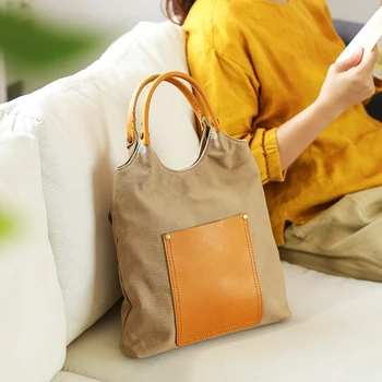 Органайзер, дизайнерска луксозна холщовая женствена чанта от естествена кожа, с модерна многофункционална чанта-тоут, чанта през рамо