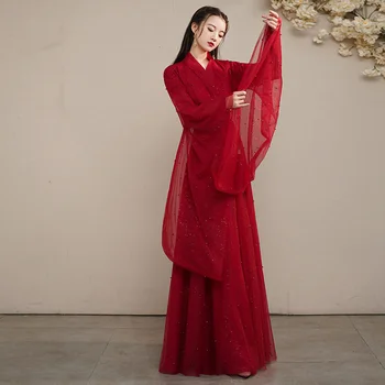 Оригинален женски костюм за танци Ханфу, елегантен танц костюм с пола в китайски стил, червен династия Сун