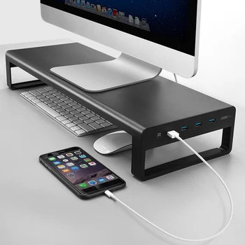 Поставка за монитор с възел USB3.0, 4 порта, зарядно устройство, поставка за лаптоп от алуминиева сплав, притежателят на монитор настолен органайзер