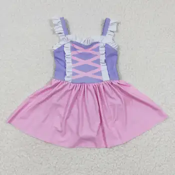 Продажба на едро на Детски бански костюми, бикини комплекти дрехи за момиченца Розов лилав бански, Плажни детски бански костюми