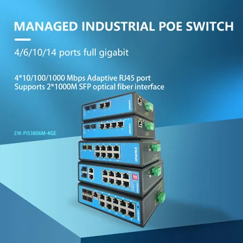 Промишлен switch POE 10 Портове Gigabit Мрежов Комутатор с управление по възходяща линия Ethernet с 4 Порта SFP за оптична Слотове Мрежов Комутатор IP40