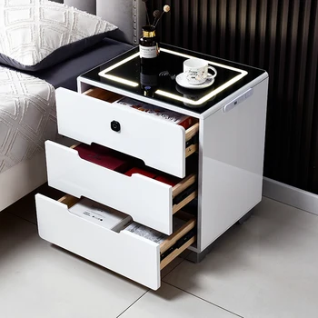 Промишлени умни нощни шкафчета Съвременни рафтове Чекмеджета Луксозен малка странична масичка Безжична зареждане на Модерни мебели за спалня
