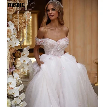 Пятислойные бална рокля от тюл Vestidos De Noiva с къси ръкави, сватбени рокли с цветя, ръчно изработени сватбени рокли Robe De Mariage, скромни сватбени рокли