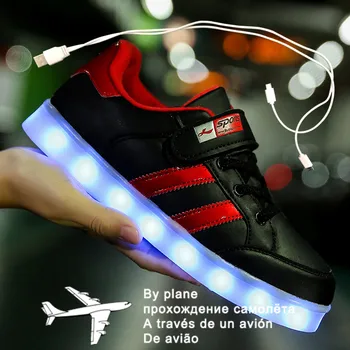 Размер 25-37 Детска светещ обувки с led подзарядкой от USB, детски обувки с цип кука, детски светещи маратонки, детски светещ обувки с led подсветка