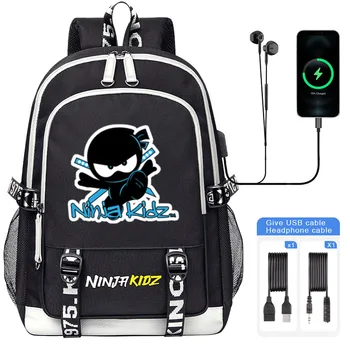 Раница с принтом Ninja Kidz за начално училище, благородна детска, училищна чанта с USB, тийнейджърката пътна чанта за лаптоп