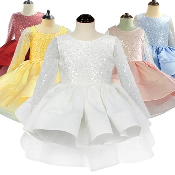 Расшитое искри в бяло, розово, синьо рокля за момичета-шаферка с дължина до коляното с цветя модел за сватба, рожден ден, парти, рокля на принцеса 1-14