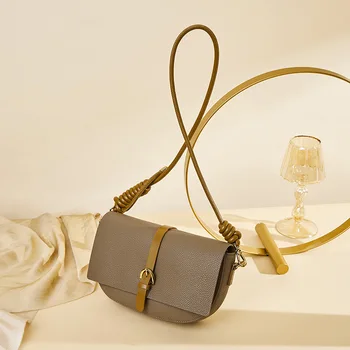 Реколта чанта през рамо, луксозни дамски седельная чанта, малка чанта през рамо за жени, нова мода 2023, чанта от естествена кожа
