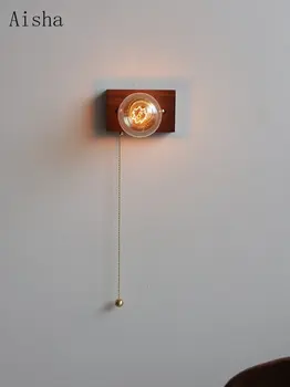 Ретро стенен лампа от орехово дърво с превключвател, кабел, монтиран на стената лампа, led спалня, хол, ресторант, аксесоари за украса на дома на закрито