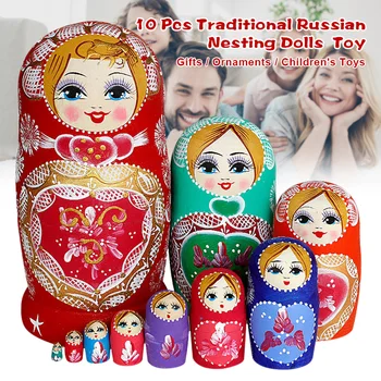 Руснаците гнездене кукли Набор от матрешек малко момиченце руска кукла цветни дървени изделия за украса на празнична маса стая