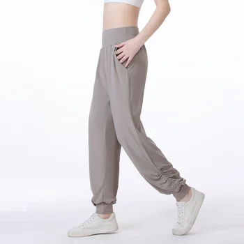 С логото на Дамски ежедневни свободни панталони за йога с джобове за фитнес, спортни панталони за бягане, спортни панталони за почивка, женски