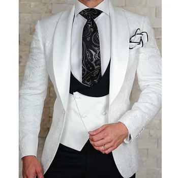 Сватбена смокинг с цветен модел за младоженеца-3 предмет, оборудвана двубортный жилетка, яке с черни панталони, мъжки моден костюм 2023