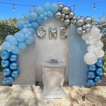 Светло синя арка с венец от балони, хром син балон, глобалното украса за детската душа, сватбена украса, декорация за партита в чест на рождения ден, вечерни аксесоари