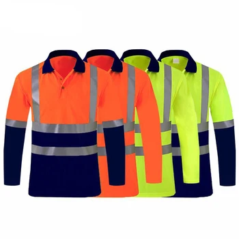 Светлоотразителни polo ризи с дълъг ръкав, бързосъхнеща защитно риза с рефлектор за нощна работа, строителна тениска за мъже