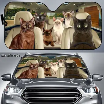 Сенника за кола с бирманским котка, предното стъкло с бирманским котка, семеен козирка, аксесоари за кола с котка, украса на автомобил, подарък за бащата, на майката