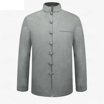 Сив, нов прием, китайски традиционни мъжки якета копчета от памук и лен, палта, M, L, XL, XXL, 3XL MTJ2015024