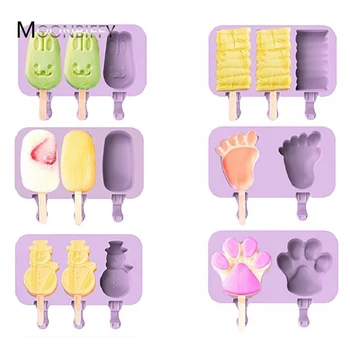 Силиконова форма за сладолед, форма за popsicle, скъпа мультяшная форма за сладолед с капаци и пръчки, многократна употреба осъществяване на своите ръце, летни фаворити