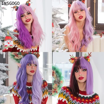 Синтетични перуки INSGOGO с бретон за жени, пъстър Коледен Хелоуин, cosplay в стил Лолита, естествено, топлоустойчиви косата 2023