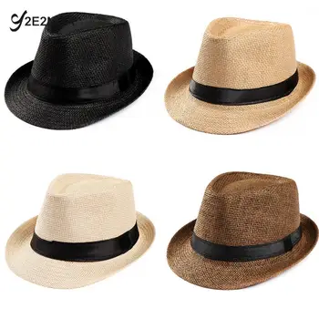 Слама ковбойская шапка в западен стил, мъже ретро ежедневни солнцезащитная шапка, пролет-лято-есен, дължина на плажната дишаща шапка, плажна шапка за мъже и жени