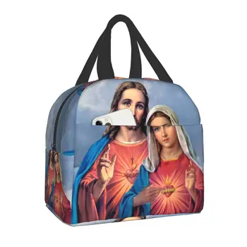 Случайна чанта за обяд с образа на светите и непорочных сърца за жени, Исус и Мария, портативен хладилник, термос за обяд, за къмпинг, за пътуване