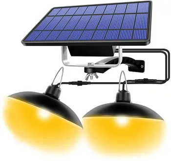 Слънчев окачен лампа на открито на закрито, висящи лампа за слънчева батерия с двойна глава, водоустойчив слънчева лампа IP65 за сътрудничество