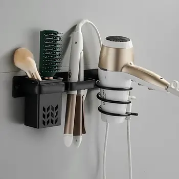 Стенен държач сешоар от алуминиева сплав, преси за коса, рафтове, маша, аксесоари за съхранение в банята