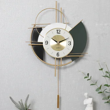 Стенен часовник с модерен дизайн, стенен часовник за верандата, часовници-люлка в скандинавски стил, творчески дом, чиято декоративна украса на хола от ковано желязо