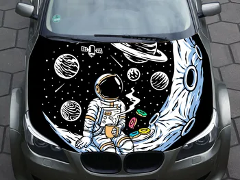 Стикер на предния капак на автомобила с космонавт, винил, графични етикети на камион, стикери за преден капак животински череп на поръчка, всеки автомобил