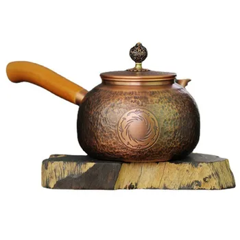 Странична дръжка за ръчна работа, малка саксия с модел чук, издълбани гърне, античен кана с дизайн чук, японски меден чайник, кана с дръжка от масивна дървесина