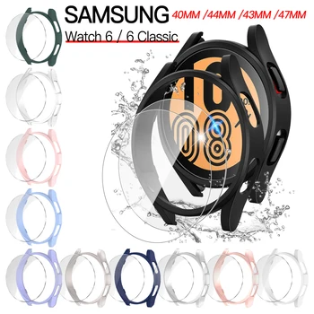 Стъкло + Калъф за Samsung Galaxy Watch 6 40 мм 44 мм Водоустойчив Калъф за PC Watch 6 Classic 43 mm 47 mm Защитен Калъф + Протектор на дисплея