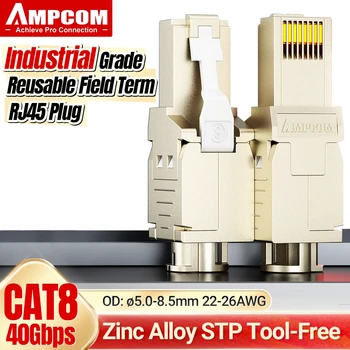 Съединители AMPCOM RJ-45 Модулен Щепсел, Cat6 основа cat6a CAT7 CAT8 STP Мрежов Конектор Без Зъби Ethernet-Свещи Кабелен Интернет-Инструмент Безплатно