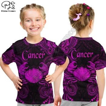Тениска с изображение на рак, полинезия зодиака, детски тениски с уникален стил, летни блузи, детска тениска