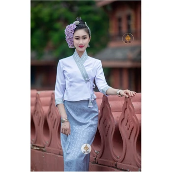 Традиционно облекло на Тайланд, за жени, ежедневни блузи в етнически стил, блуза, пола, азиатски дрехи, Тайское рокля, тайландски костюм