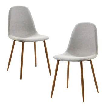 Трапезария стол от плат в стил минимализъм с метални крака под едно дърво, комплект от 2 теми, светло сиво / натурален