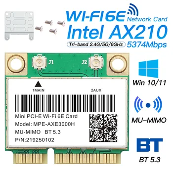 Трибандов 5374 Mbps WiFi 6E AX210 Mpe-AXE3000H/AC7265 Безжична карта BT 5,3 За Mini PCIE Wi-Fi Адаптер Win10 За настолен компютър /лаптоп