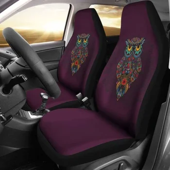 Тъмно лилаво, покривала за автомобилни седалки с орнаменти във формата на бухал 174716, опаковки от 2 универсални защитни покривала за предните седалки