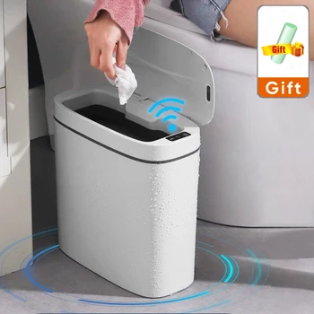 Умно кофа за боклук с обем от 14 л, заряжаемое чрез USB, автоматично кошче за боклук за баня, тоалетна, водонепроницаемое кофа за боклук с тесни шевове, сензорно кофа, кухненски кошче за отпадъци