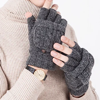 Унисекс Вълнени плетени калъф за ръкавици без пръсти, топли зимни ръкавици без пръсти и ръкавици с чувствителен на допир екран, мъжки и дамски ръкавици с отворени пръсти