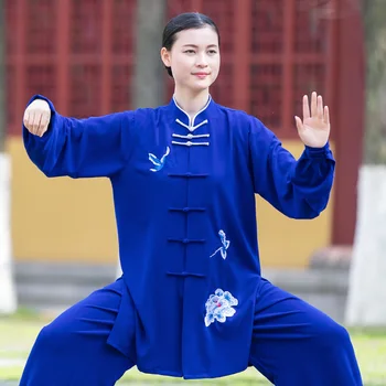 Униформи майстор на бойните изкуства Кун, дрехи за тайдзи, рокля за кунг-фу, дрехи за ушу, дамски и мъжки унисекс, бродерия със средна дължина 2023