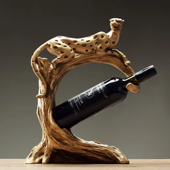 Фигурка на един леопард, държач за вино, декоративна скулптура леопард от смола, поставка за бутилки, новост, бар, прибори, аксесоари за подаръци и занаятчийски бижута