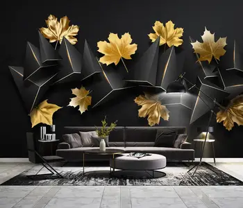 Фотообои beibehang, златни листа от тропически растения, геометрична боядисване, тапети за хола, фон за домашен декор