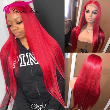 Цветен червена перука от човешка коса, за жени, предварително выщипанный права перука на съвсем малък, 180% бразилски Червена перука Реми на съвсем малък отпред