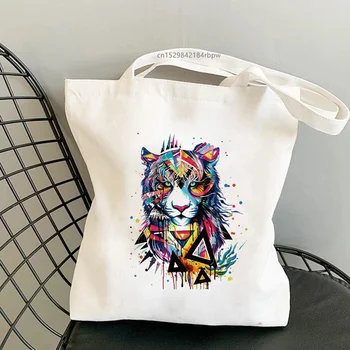 Цветна картина с изображение на животни, мода за момичета-тигри, на новост 2021, платно върху рамото, стилни ежедневни чанта Ins Big Клиент, градинска чанта, портфейл, дамска чанта