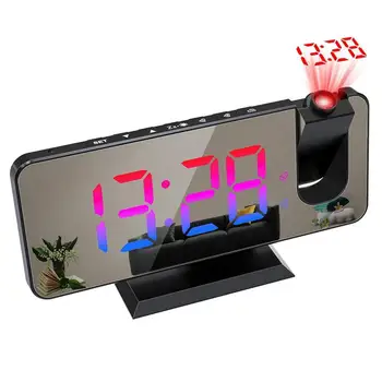 Цифров прожекционен будилник с USB-зарядно устройство акумулаторна батерия led RGB градиентный проектор със завъртане на 180 градуса, повторение-часовници за спални