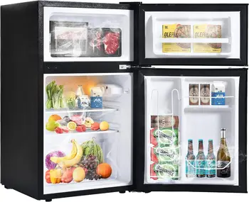 Черна мини-хладилник с фризер, 3,2 куб. фута, компактен хладилник с две реверсивными врати за вашия офис, хотел или спални, регулируема